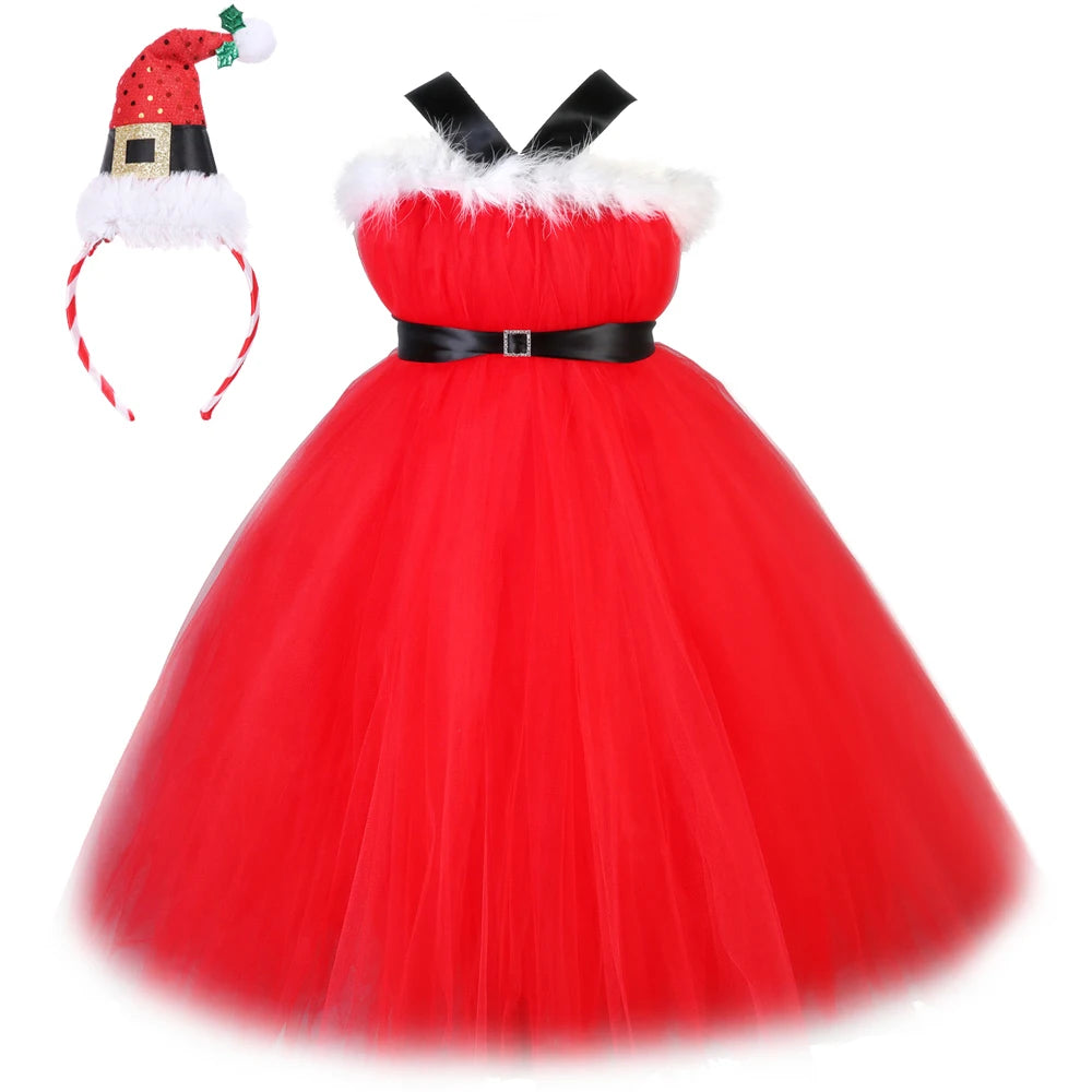 Santa Claus Christmas Tulle Dress for Girls Twirly Girls Santa Claus Christmas Tulle Dress for Girls Twirly Girls