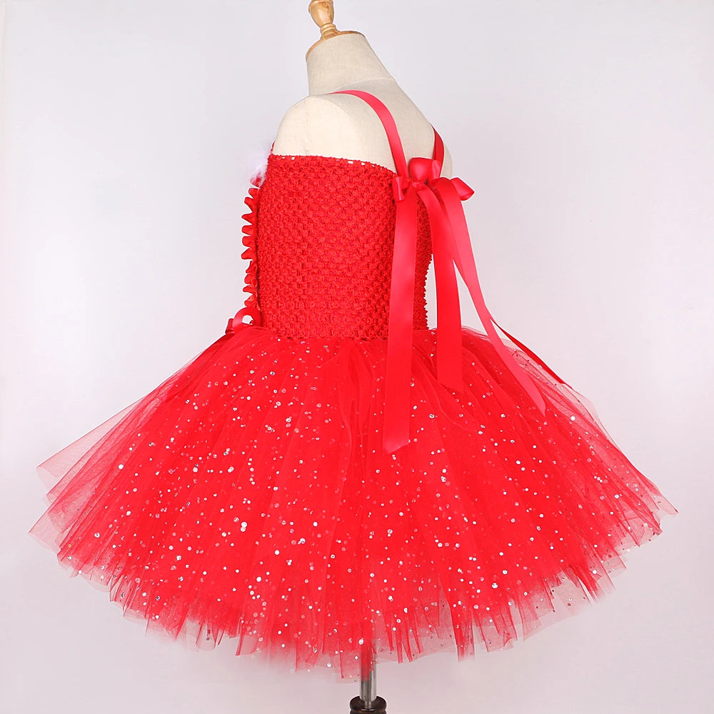 Sparkly Christmas Elf Tutu Dress for Girls Santa Claus Costume