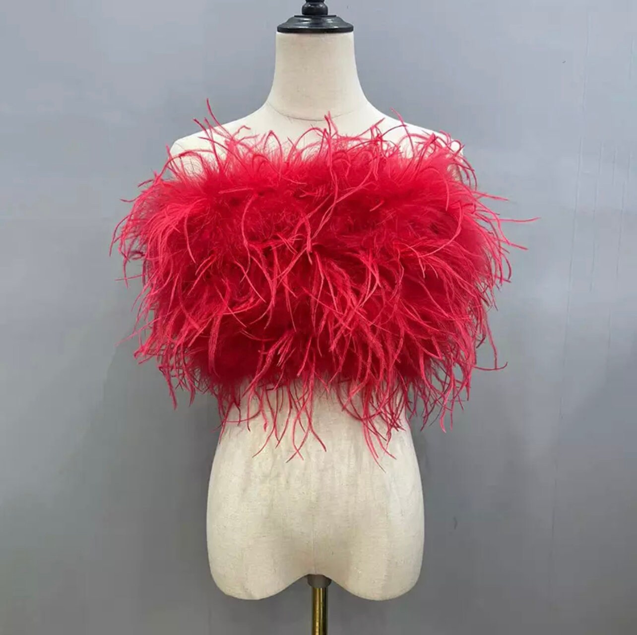 Summer Ostrich Tube Long Feather Top Bra Stretch Women Wedding Natural Turkey Feather Long Hair Underwear Lady Shirt Wrap