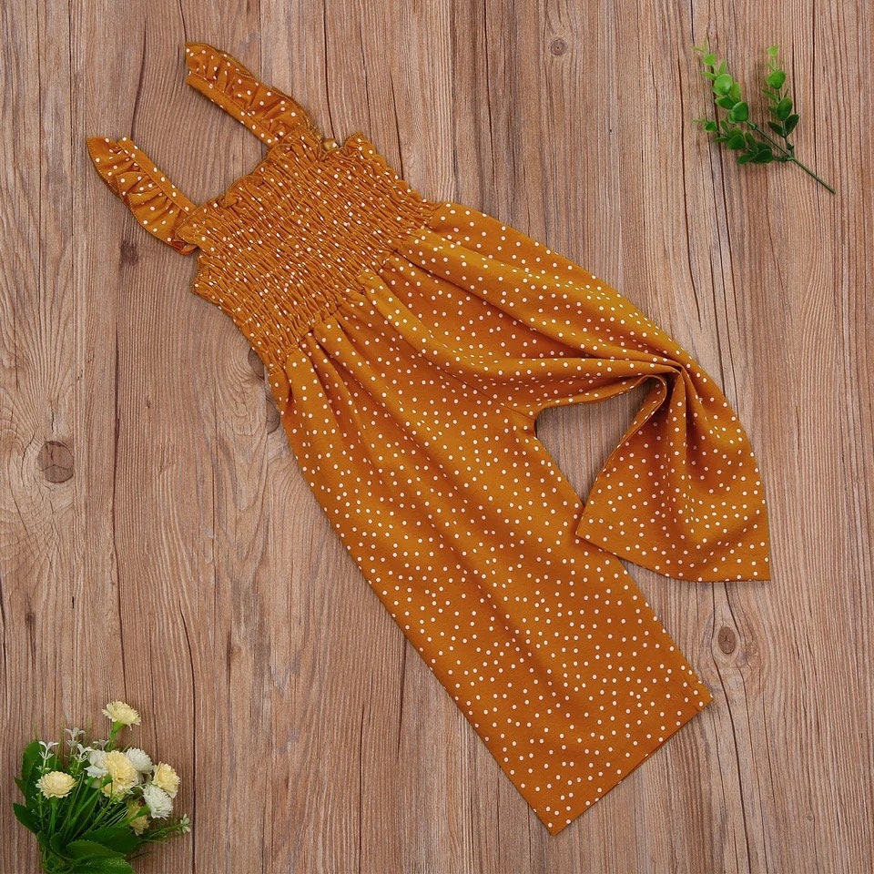 Kids Girl’s Overalls Suspender Jumpsuit Sleeveless Polka Dot Ruffles One Piece Long Pants Outfits