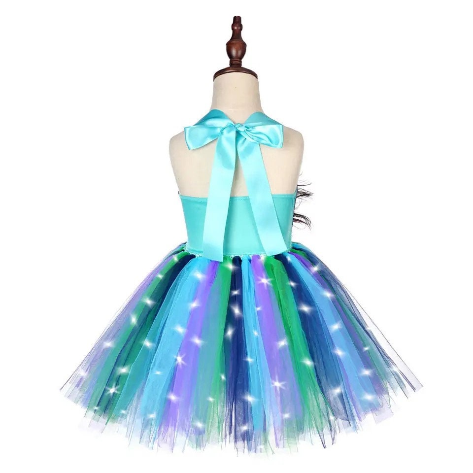 Led Light Peacock Costume for Girls Sequins Flower Feathers Tutu Dress for Kids Halloween New Year Outfit Birthday Party Clothes