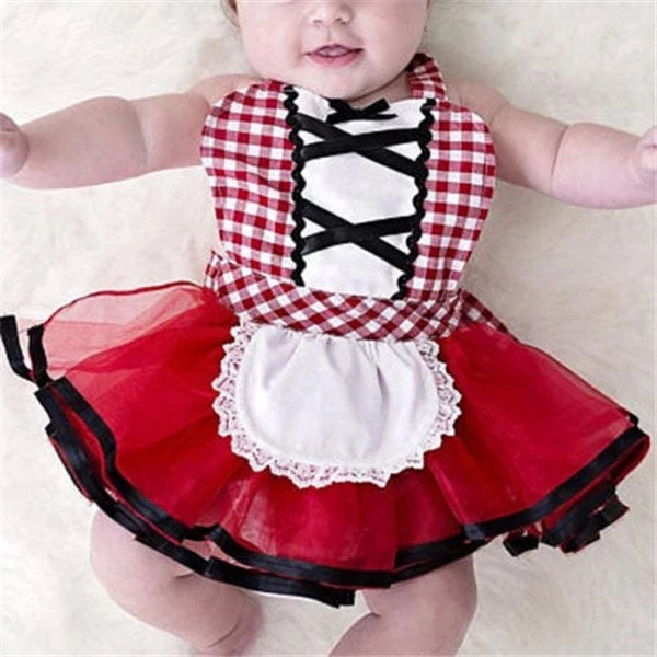 Newborn Toddler Baby Girls Halter Tutu Romper Dress Red Cloak Little Red Riding Hood Outfits Party Cosplay Costume 0-24M