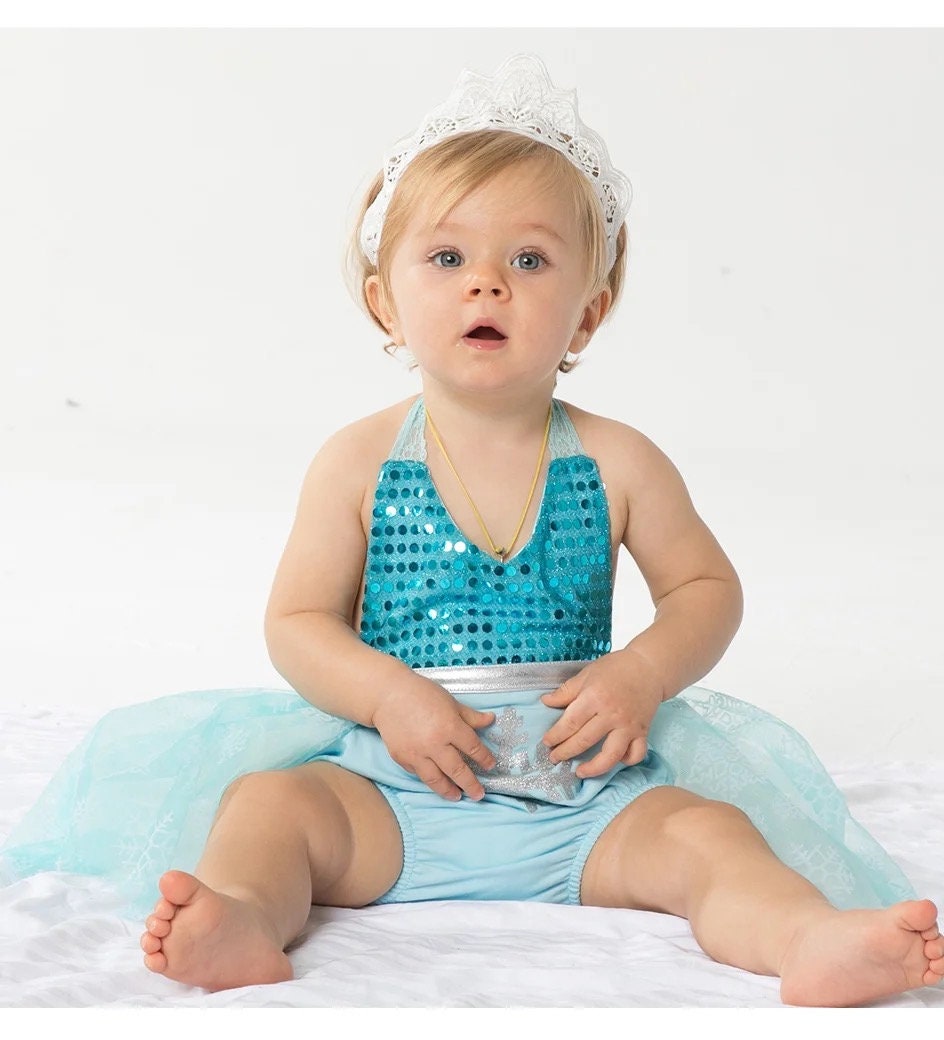 Newest Rompers Baby Girls Mermaid Dress Princess Cotton Clothes Lace Halloween Costume with Headbands