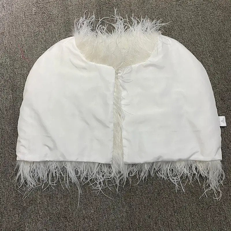 Real Ostrich Shawl Scarf Decoration Accessory Elegant Women Wedding Jacket White Fur Bridal Shawl Wraps Cape Evening Party Cloak