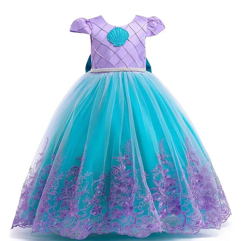 Disney Girls Cosplay New Mermaid Princess Ariel Costume Kids Multi Layers Tulle Tutu Dress Party Birthday Sequin Mermaid Clothes