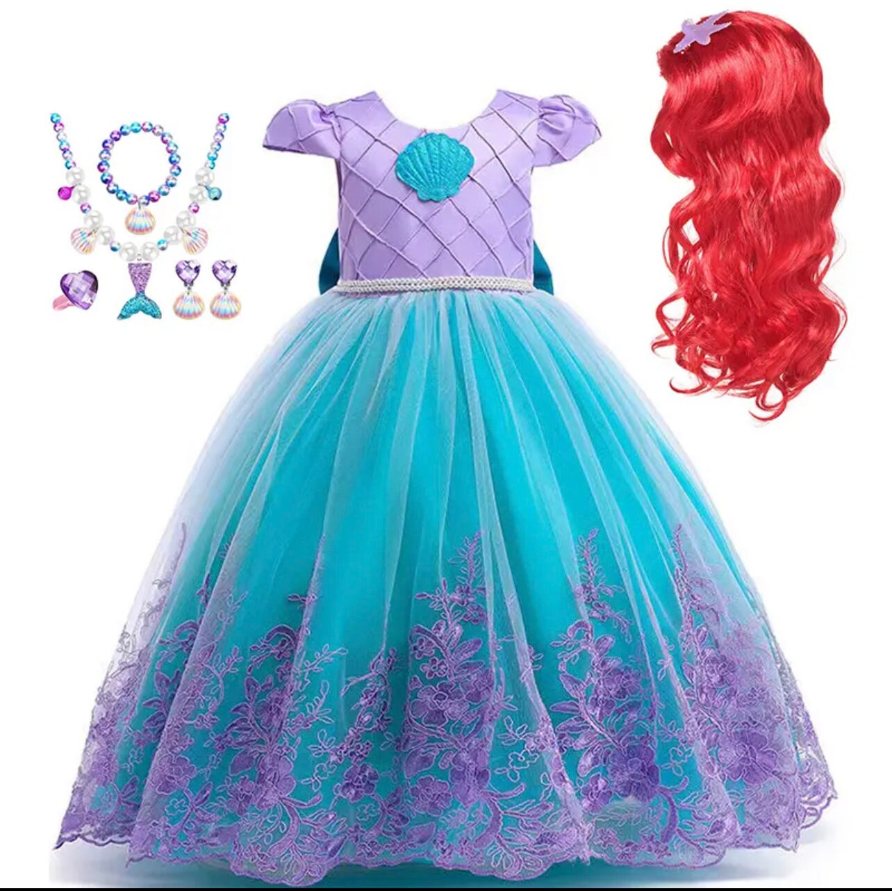 Disney Girls Cosplay New Mermaid Princess Ariel Costume Kids Multi Layers Tulle Tutu Dress Party Birthday Sequin Mermaid Clothes