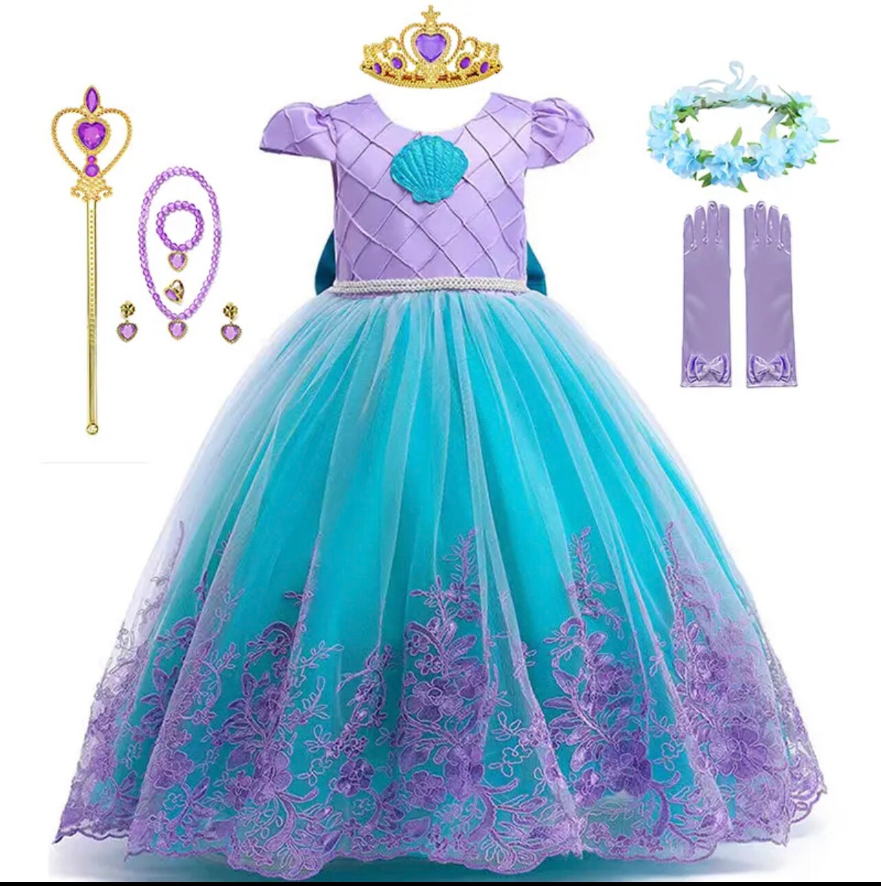 Disney Girls Cosplay New Mermaid Princess Ariel Costume Kids Multi Layers Tulle Tutu Dress Party Birthday Sequin Mermaid Clothes