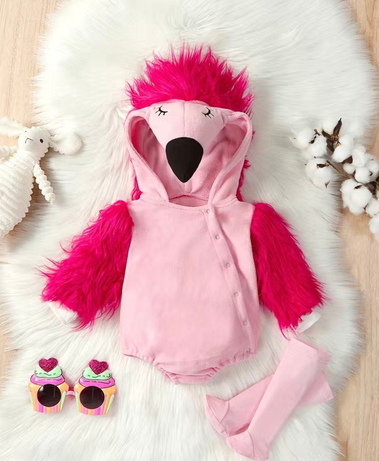 Baby Girls Romper Sets Flamingo Long Sleeve Hooded Zipper Bodysuit With Wings Socks Fall Halloween Costumes