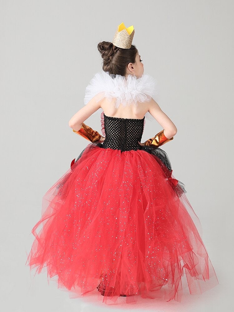 Evil Red Queen Sparkly Girls Tutu Dress Deluxe Wonderland Royal Heart Kids Halloween Fancy Dress Children Pageant Party Costume