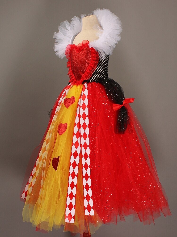 Evil Red Queen Sparkly Girls Tutu Dress Deluxe Wonderland Royal Heart Kids Halloween Fancy Dress Children Pageant Party Costume