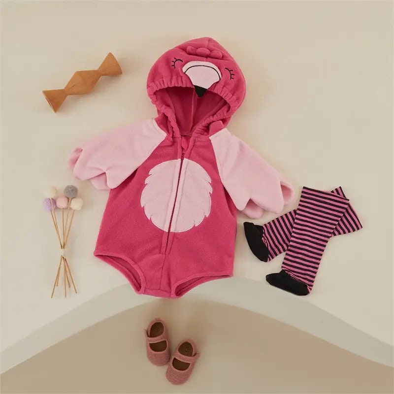 Baby Girls Romper Sets Flamingo Long Sleeve Hooded Zipper Bodysuit With Wings Socks Fall Halloween Costumes