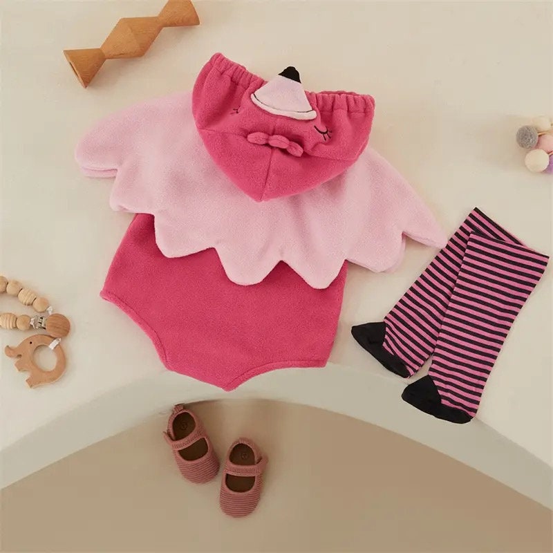 Baby Girls Romper Sets Flamingo Long Sleeve Hooded Zipper Bodysuit With Wings Socks Fall Halloween Costumes