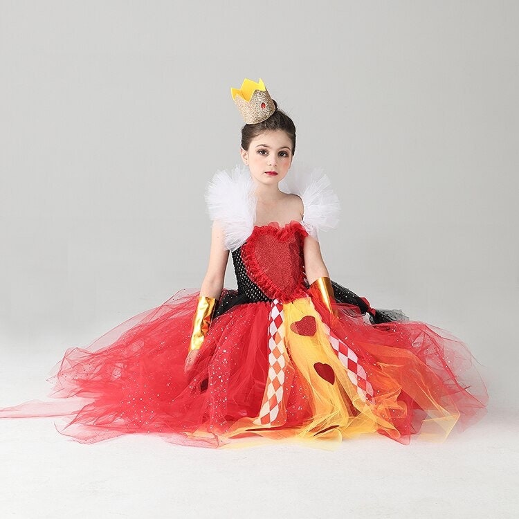 Evil Red Queen Sparkly Girls Tutu Dress Deluxe Wonderland Royal Heart Kids Halloween Fancy Dress Children Pageant Party Costume