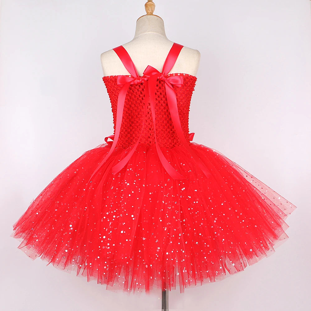 Sparkly Christmas Elf Tutu Dress for Girls Santa Claus Costume