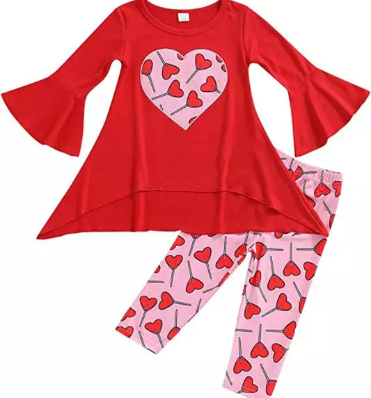 Valentines Days 2-7Y Toddler Girls 2pcs Clothes Sets Heart Letter Mesh Puff Sleeve T Shirts+Bowknot Skirt