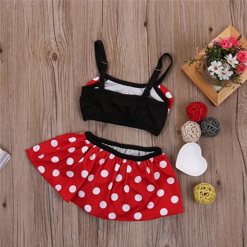 Baby Girl Bowknot Halter Swimsuit High Waist Top Short Skirt Two-Pieces Set Toddler White Polka Dot Girls Bathing Suit