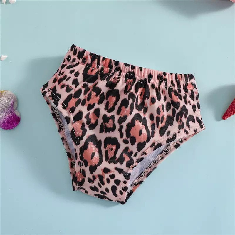Baby Girls Split Swimsuit Set Toddlers Summer Pink Bow Hanging Neck Sleeveless Swimwear + Leopard Print Girls Bikini 2022