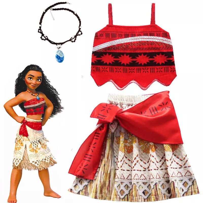 Kids Moana Cosplay Halloween Costume for Girls Vaiana Princess Dress with Necklace Baby Children Birthday Party Clothing