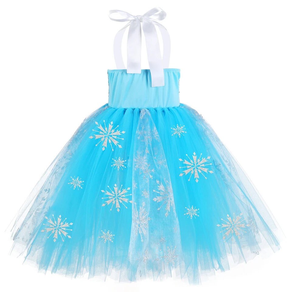 Sequins Elsa Princess Dresses for Girls Costumes Snow Queen Tutu Dress Long Girl Kids Dress Up Clothes for Halloween Birthday