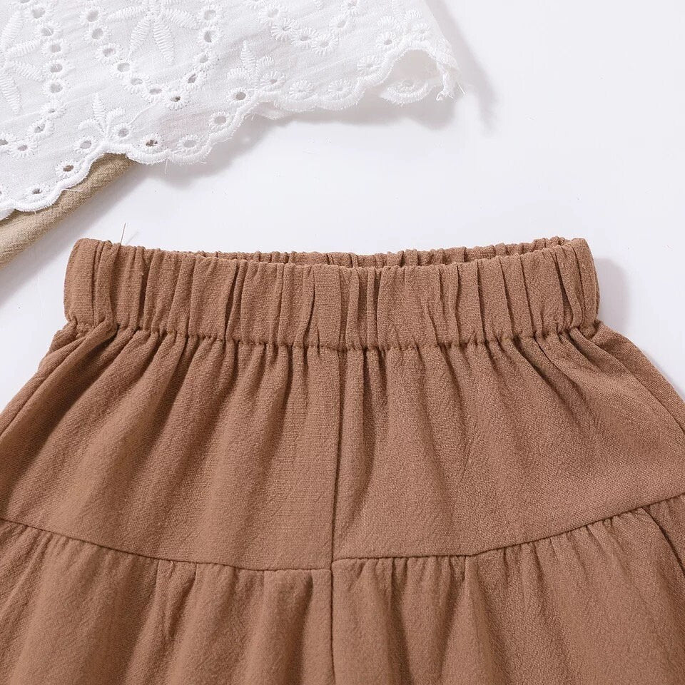 Summer Girls Clothing Sets Casual Style Floral Lace Sleeveless Crop Tops+Wide Leg Pants Baby Clothes Children Kids Outfits