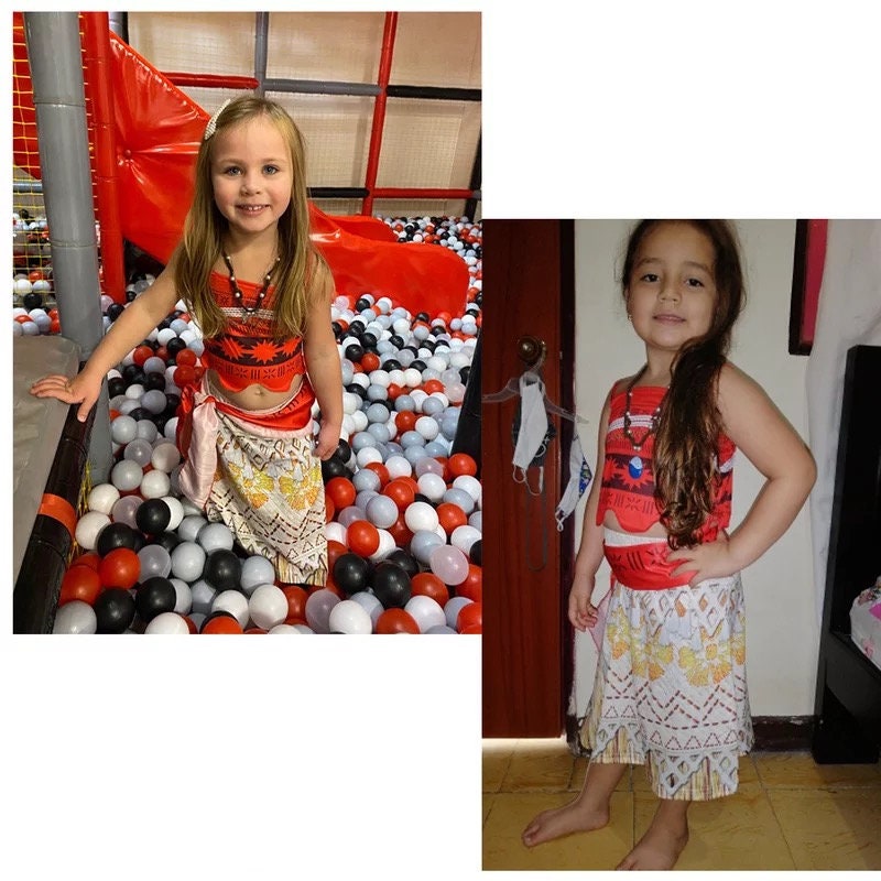 Kids Moana Cosplay Halloween Costume for Girls Vaiana Princess Dress with Necklace Baby Children Birthday Party Clothing