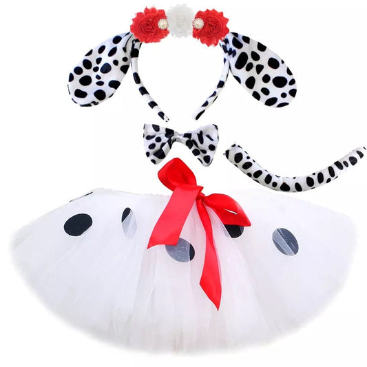 White Dalmatian Dog Tutu Skirt Outfit for Baby Girls Animal Halloween Costume for Kids Toddler Birthday Tutus Tulle Skirts Set