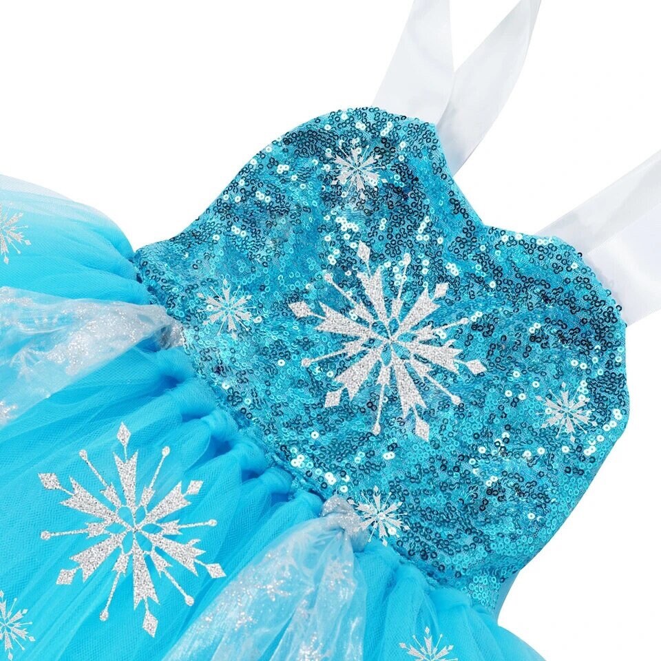 Sequins Elsa Princess Dresses for Girls Costumes Snow Queen Tutu Dress Long Girl Kids Dress Up Clothes for Halloween Birthday