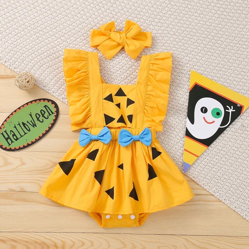 Halloween Newborn Infant Baby Girls Costumes Bow Pumpkin Rompers Sleeveless Ruffles Jumpsuit Summer Clothes