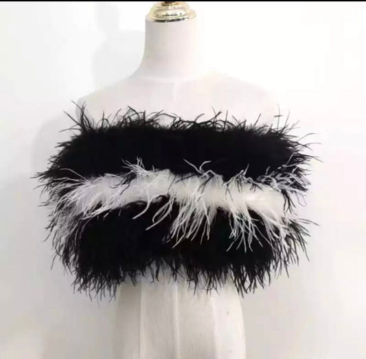 Summer Ostrich Tube Long Feather Top Bra Stretch Women Wedding Natural Turkey Feather Long Hair Underwear Lady Shirt Wrap