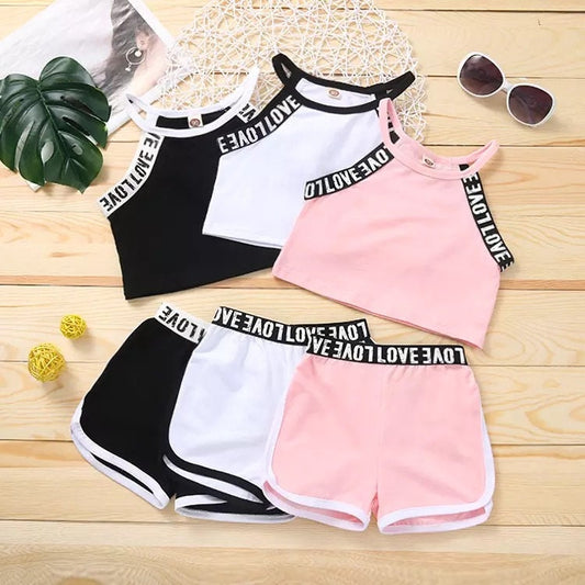 Girl Clothes Set Summer outfit Letter Sleeveless Tank Top Shorts Outfits Fashion New Kid Girl Tracksuit Set