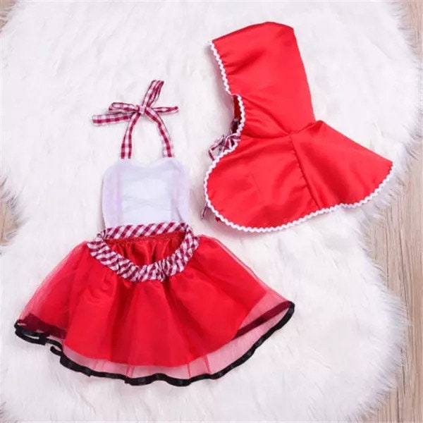 Newborn Toddler Baby Girls Halter Tutu Romper Dress Red Cloak Little Red Riding Hood Outfits Party Cosplay Costume 0-24M