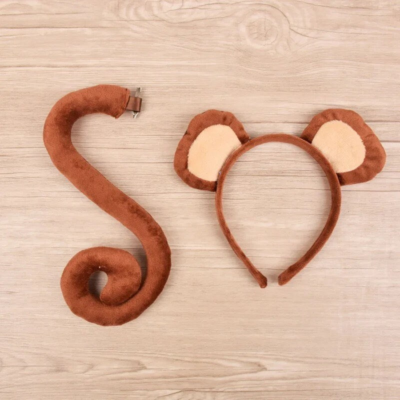 Brown Animal Monkey Dress For Girls Cosplay Costume With Tail Headband Summer Halloween Birthday Party Clothing Christmas Gifts