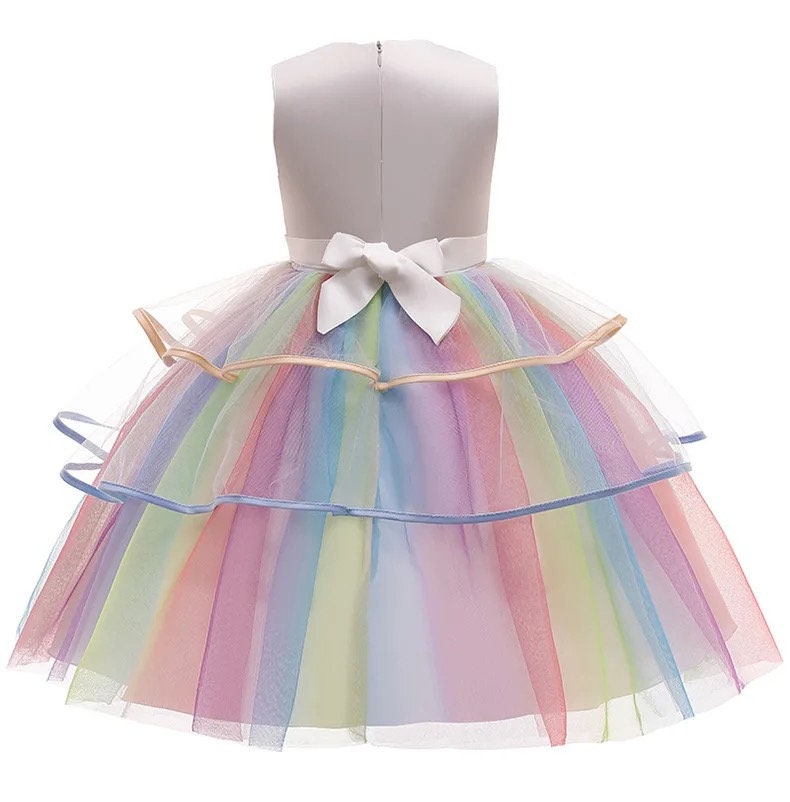 Baby Girls Unicorn Tutu Dress Pastel Rainbow Princess Girls Birthday Party Dress Children Kids Halloween Unicorn Perform Costume
