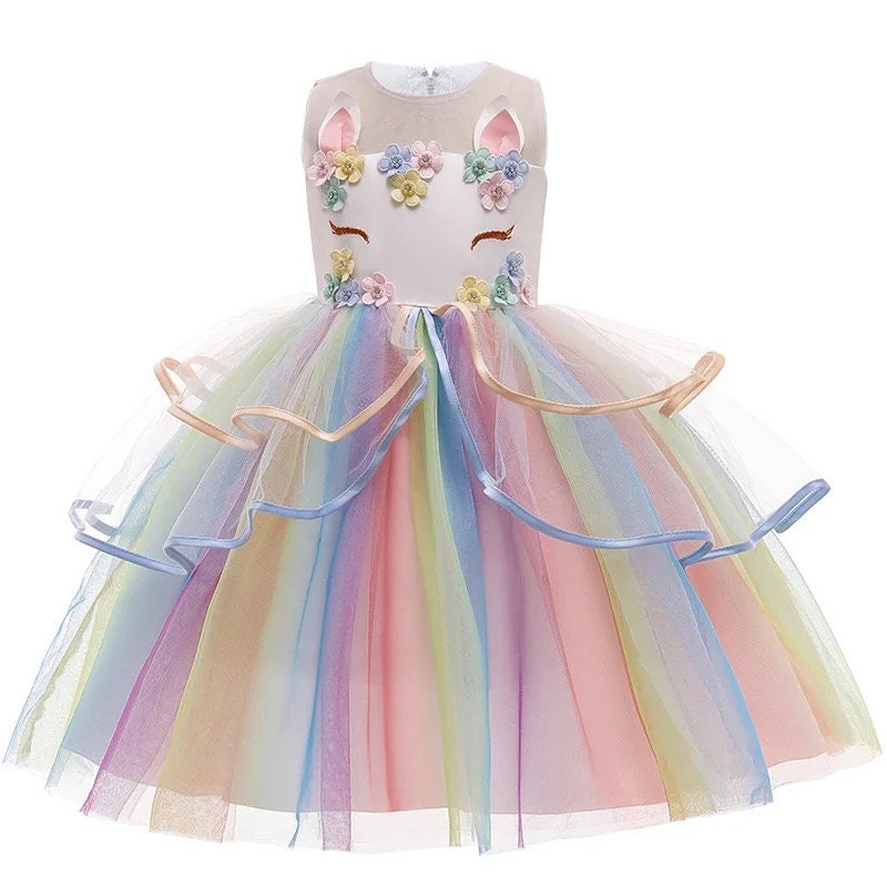 Baby Girls Unicorn Tutu Dress Pastel Rainbow Princess Girls Birthday Party Dress Children Kids Halloween Unicorn Perform Costume