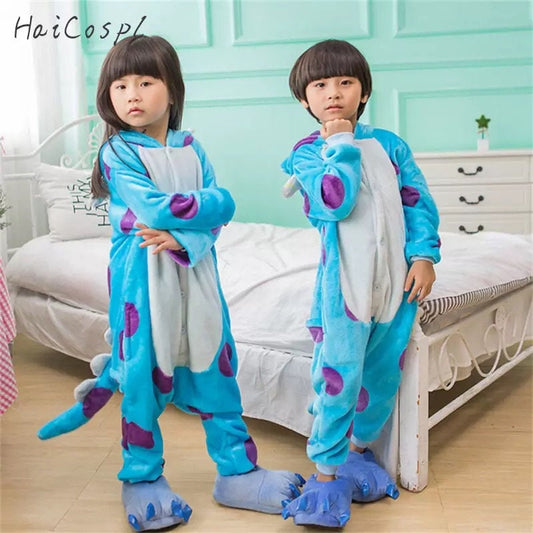 Sullivan Kigurumi Costume Kid Onesie Anime Cosplay Blue Monsters University Boys Girls Mascot Flannel Warm Party Wear Funny suit