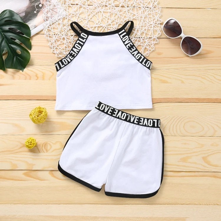 Girl Clothes Set Summer outfit Letter Sleeveless Tank Top Shorts Outfits Fashion New Kid Girl Tracksuit Set