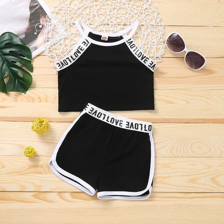 Girl Clothes Set Summer outfit Letter Sleeveless Tank Top Shorts Outfits Fashion New Kid Girl Tracksuit Set