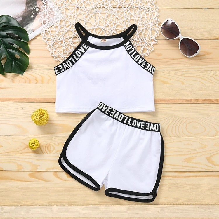 Girl Clothes Set Summer outfit Letter Sleeveless Tank Top Shorts Outfits Fashion New Kid Girl Tracksuit Set