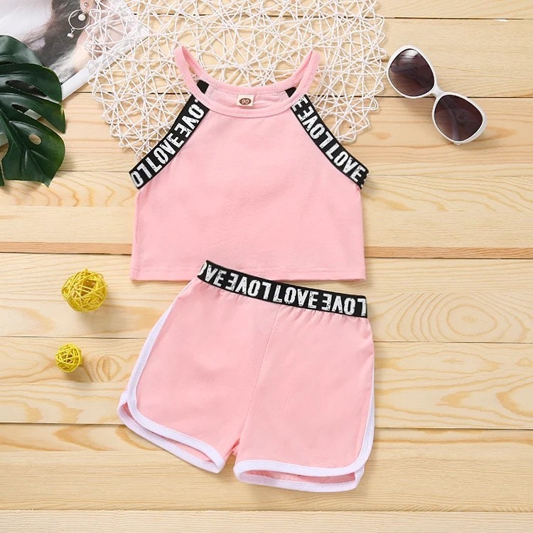 Girl Clothes Set Summer outfit Letter Sleeveless Tank Top Shorts Outfits Fashion New Kid Girl Tracksuit Set