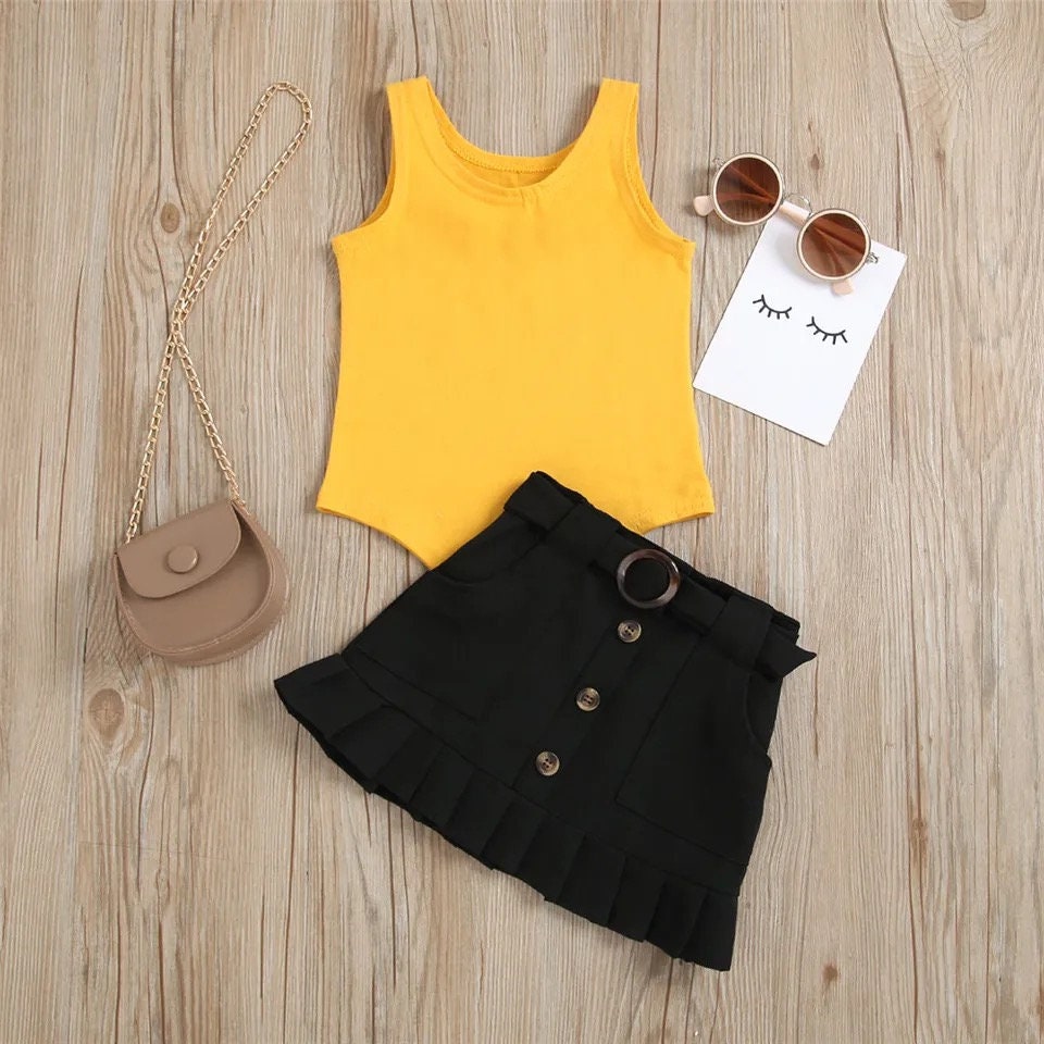 Infant Kids 6M-4T Baby Girls Pudcoco 2Pcs Fashion Summer Clothes Set Solid Sleeveless Bodysuits Tops Flitted Skirt Outfits