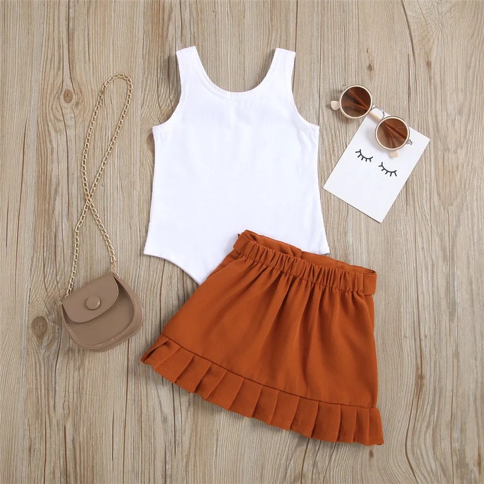 Infant Kids 6M-4T Baby Girls Pudcoco 2Pcs Fashion Summer Clothes Set Solid Sleeveless Bodysuits Tops Flitted Skirt Outfits