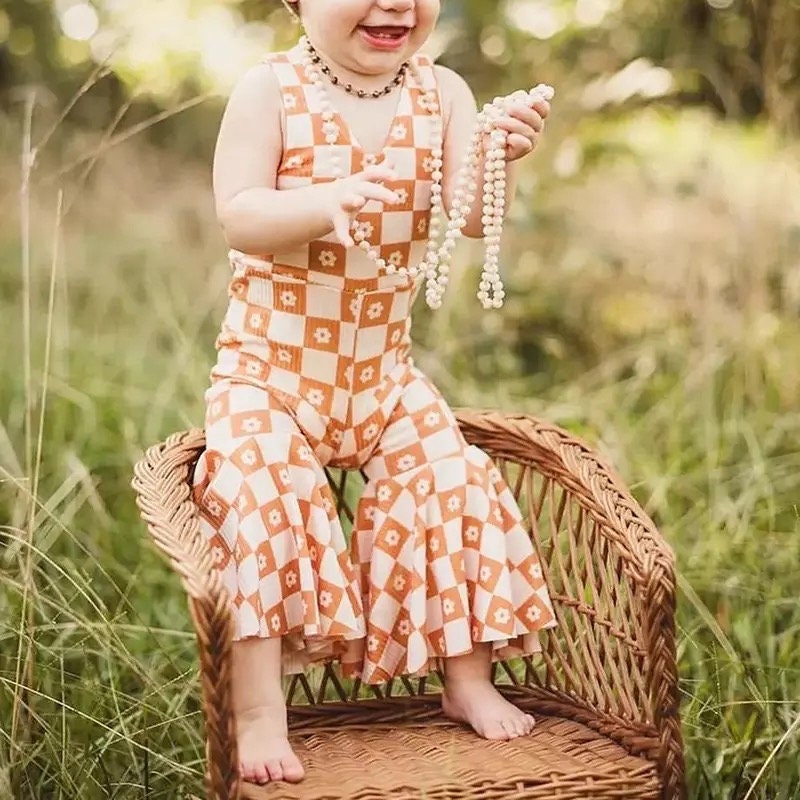 Toddler Kids Girls Summer Jumpsuits Pants Casual Sling Sleeveless Floral/Plaid Print Suspender Flared Pants