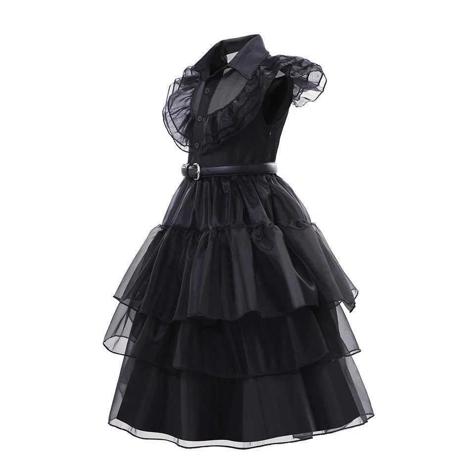 For Girl Cosplay Dress Costumes Black Gothic Wednesday Addams Dresses Children Clothes Halloween Party