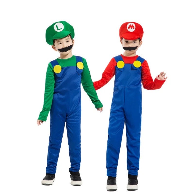 Children's Bodysuit Animation Luigi Brothers Red Green Clothing Hat Beard Set Party Performance Costumes