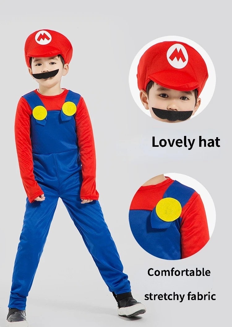 Children's Bodysuit Animation Luigi Brothers Red Green Clothing Hat Beard Set Party Performance Costumes
