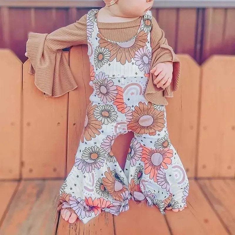 Toddler Kids Girls Summer Jumpsuits Pants Casual Sling Sleeveless Floral/Plaid Print Suspender Flared Pants