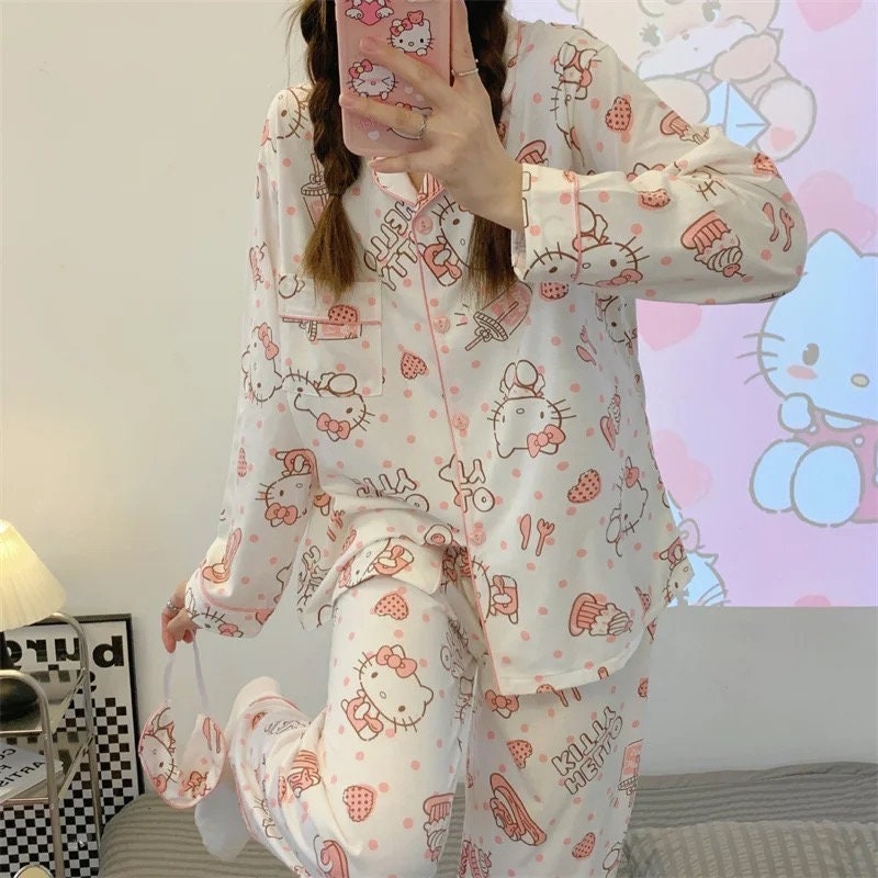 Sanrio Hello Kitty Autumn Sweet Girl Pajama Set My Melody Anime Y2K Japan Long Sleeve Trousers Student Home Clothes Women Pijama