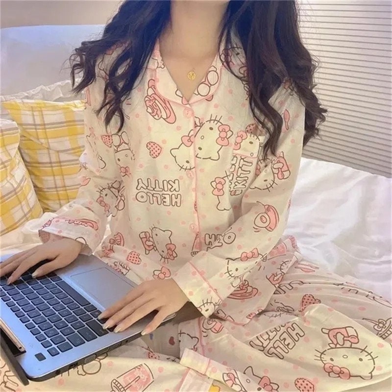 Sanrio Hello Kitty Autumn Sweet Girl Pajama Set My Melody Anime Y2K Japan Long Sleeve Trousers Student Home Clothes Women Pijama