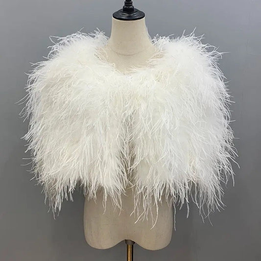 Real Ostrich Shawl Scarf Decoration Accessory Elegant Women Wedding Jacket White Fur Bridal Shawl Wraps Cape Evening Party Cloak