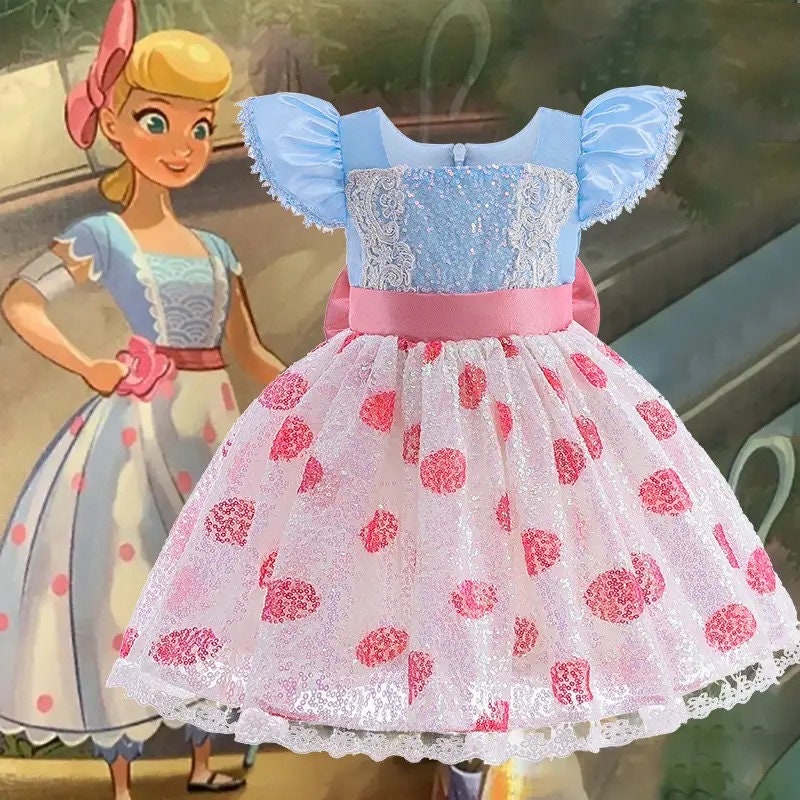 New Toy Story 4 For Girls Costume Kids Cosplay Bo Peep Pink Clothes Summer Fly Sleeve Sequins Dresses Fancy Princess Dress 1-7T